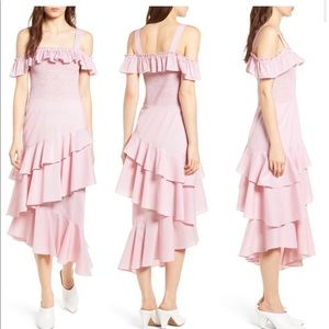 Chelsea 28 Asymmetric Ruffle Dress, Blue and White